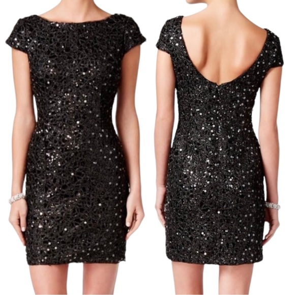 Adrianna Papell Dresses & Skirts - ADRIANNA PAPELL ~ Black Sequin Scoop Back Sheath Dress ~ Size 14
